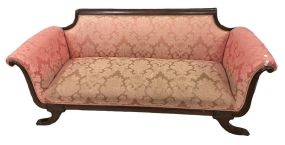 Empire Duncan Phyfe-Style mahogany rolled arm sofa sofa 6'