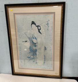 42"H,. 30"W Japanese Framed Print of Geisha