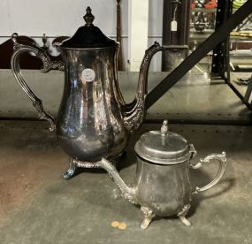 Two Silver Plate Water and Coffee Pitchers