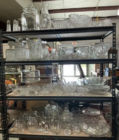 Large Group of Pressed Clear Glassware Serving Pieces