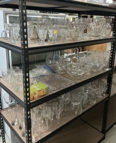 Large Group of Pressed Clear Glassware Serving Pieces