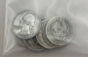 3 Barber Ramdom Date, One Seated Liberty (1877), 1 Liberty and 1 Washington Silver Quarters