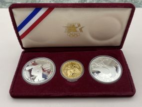USA Los Angeles Olympiad 3 Coin Set  Gold and Silver