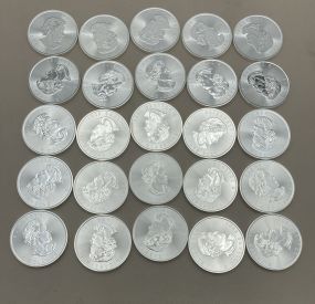 Tube of 25 Canadian Elizabeth II .999 1oz Silver Coins