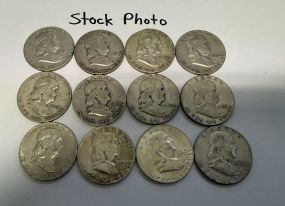 12 Pre 1964 Franklin Half Dollars