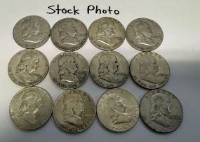 12 Pre 1964 Franklin Half Dollars