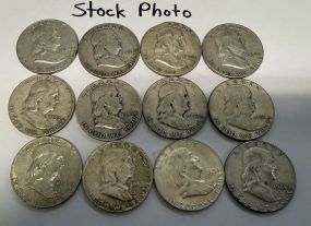 12 Pre 1964 Franklin Half Dollars