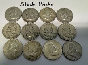 12 Pre 1964 Franklin Half Dollars