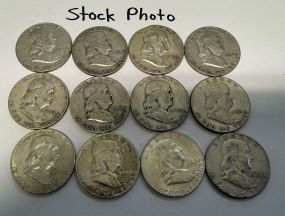 12 Pre 1964 Franklin Half Dollars