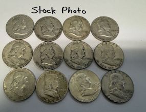 12 Pre 1964 Franklin Half Dollars