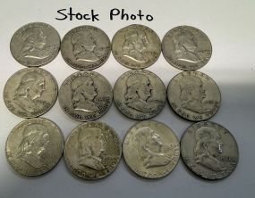 12 Pre 1964 Franklin Half Dollars