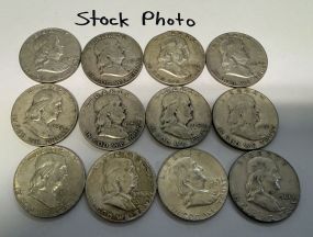 12 Pre 1964 Franklin Half Dollars