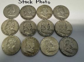 12 Pre 1964 Franklin Half Dollars
