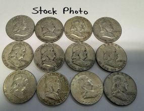 12 Pre 1964 Franklin Half Dollars