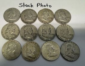12 Pre 1964 Franklin Half Dollars