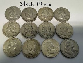 12 Pre 1964 Franklin Half Dollars