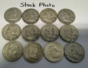12 Pre 1964 Franklin Half Dollars