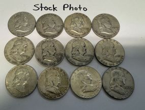 12 Pre 1964 Franklin Half Dollars