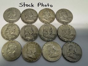 12 Pre 1964 Franklin Half Dollars