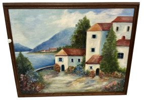 Signed Peggy Bracken 1995 Landscape Painting 26"h., 31"w