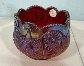 6"dia Indiana Glass Heirloom Sunset Carnival Glass Rose Bowl