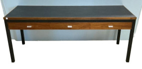 Mid-century modern campaign-style desk 29"h., 72"w., 24"d