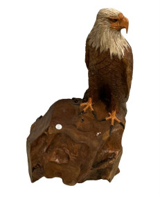 Hand Carved Stump Eagle Sculpture 32"