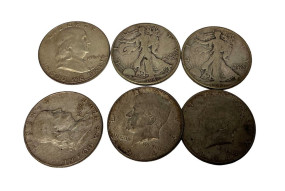 1942, 1943 Walking Liberty Half, 1954, 1963 Franklin Half, 1964 Kennedy Half