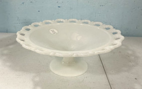 Anchor Hocking Old Colony Lace Edge milk glass pedestal bowl 11"