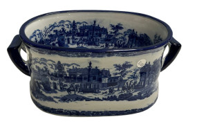 Victoria Ware Blue White Planter 9"h., 16"w