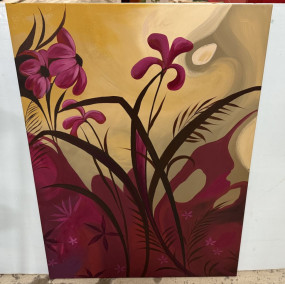 Unsigned Flower Painting on Canvas 48"h., 36"w
