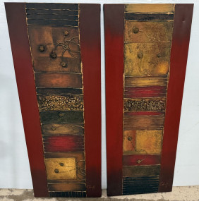 Pair of Signed Painted Narrow Canvas 48"h., 18"w