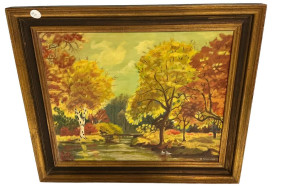 R. Harkins Landscape Painting on Board 21"h., 24"w