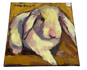 Signed McCartney 2005 Rabbit Painting on Canvas 12" x 12"
