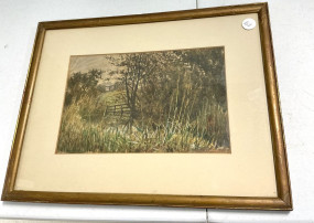 VTG Framed Landscape Watercolor 15" x 19"