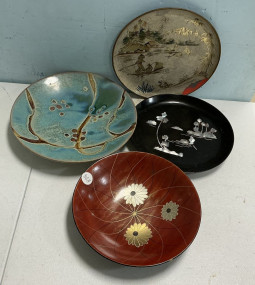 Chinese Pottery Bowl, and Lacquer Plates