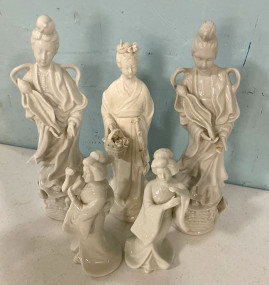 Five Asian Geisha Ceramic Figurines 12"