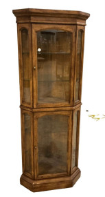 American Co. Oak Corner Curio Cabinet 72"h., 28"w