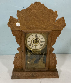 Victorian Pressed Oak Mantle Clock 24"h