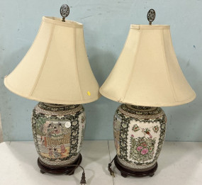 Pair of Chinese Ginger Jar Porcelain Lamps