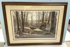 Maynard Reece Signed Turkey Print 32"h., 40"w