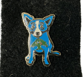 Oak Tree Blue Dog Lapel/Hat Pin Marked Rodrigue 1 1/4"