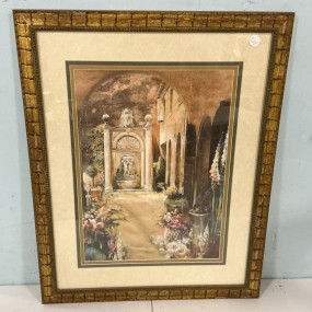 Framed Court Yard Print 31"h., 24"w