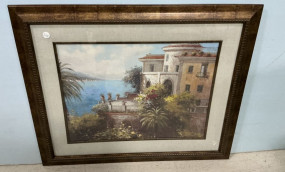 Framed European Scene 31"h., 36"w