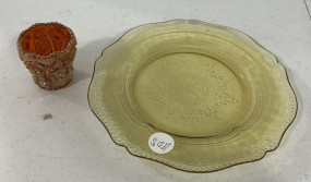 Depression Glass Plate and Toothpick Holder
