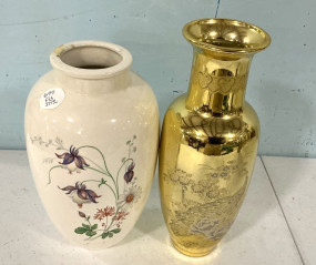 Two Decorative Pottery Flowers Vases