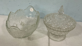 Pressed Glass Candy Dish and Footed Bowl