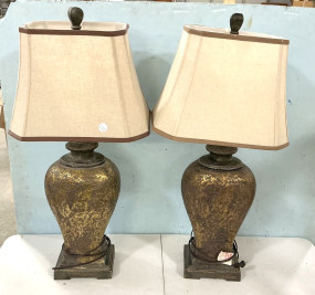 Pair of Gold Gilt Ceramic Vase Lamps 34"