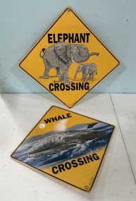 Elephant Crossing and Whale Crossing Signs 16"