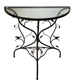 Metal Demilune Glass Table 30"h., 30"w